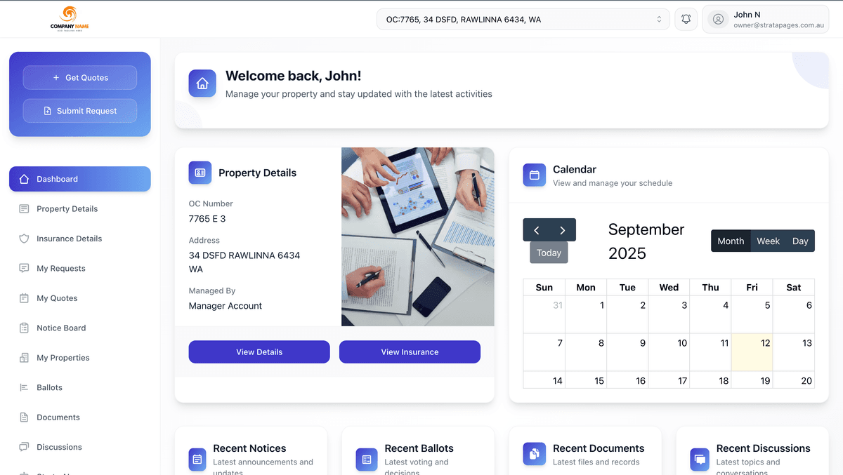 Strata Pages Owner Dashboard